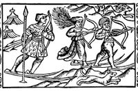 Skidande samer ur Olaus Magnus ”Historia om de nordiska folken” (1555).