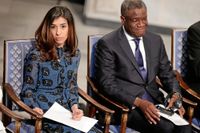 Fredsprisvinnarna Nadia Murad och Denis Mukwege väntar på att få motta Nobels fredspris 2018.  Murad från Irak och Mukwege från Kongo tilldelas Nobels fredspris för sin kamp mot sexualiserat våld som vapen i krig och väpnade konflikter. 