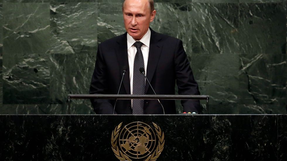 Rysslands president Vladimir Putin på plats i FN:s generalförsamling i New York.