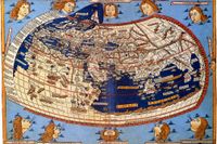 Överst: renässans­karta baserad på Ptolemaios koordinater, tryckt 1482. 