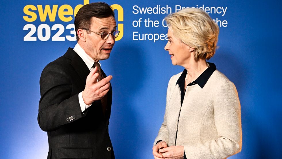 Statsminister Ulf Kristersson och EU-kommissionens ordförande Ursula von der Leyen.
