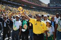 Sydafrikas president Cyril Ramaphosa från Afrikanska nationalkongressen (ANC) vid partiets valslutspurt i Johannesburg.