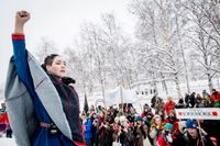 Sameaktivisten Mimi Märak under protester mot nya gruvor i Jokkmokk.
