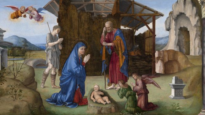Målning av Jesu födelse, Francisco Francia, cirka 1490.
