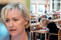 Helene Hellmark Knutsson blir illa berörd av uppgifterna om sextrakasserier på universitet och högskolor. Studenterna på den högra bilden har ingen koppling till artikeln.