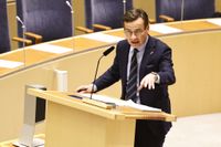 Statsminister Ulf Kristersson (M) under den EU-politisk partiledardebatten i onsdags. Arkivbild.