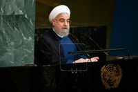 Irans president Hassan Rohani talar inför FN:s generalförsamling.