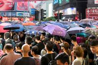 Demonstranter i Hongkong protesterar över ökat inflytande från Fastlandskina (2019).