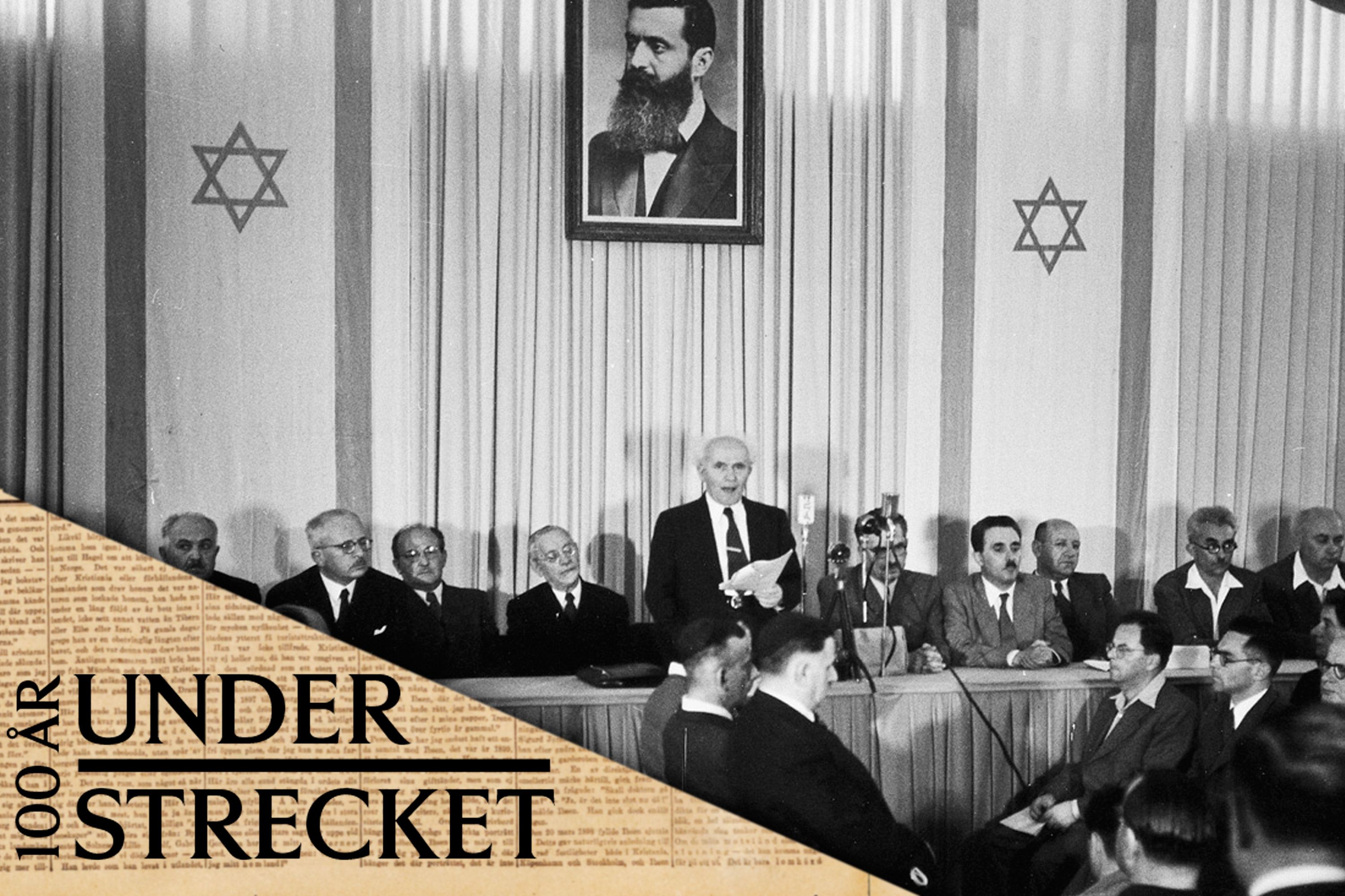  David Ben-Gurion utropar Israels självständighet den 14 maj 1948 i Tel Aviv