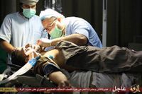 Bilder som visar en skadad man som vårdas i Raqqa i Syrien, bilderna har publicerats av Islamiska Staten på en webbsida, det efter en rad USA-ledda attacker.