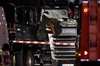 Lastbilen som kördes in i julmarknaden och där den polske lastbilschauffören Lukasz Urban hittades död.