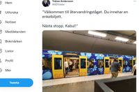 Tobias Andersson, SD:s rättspolitiska talesperson, har twittrat en bild på tåget med en text som väcker kommentarer.