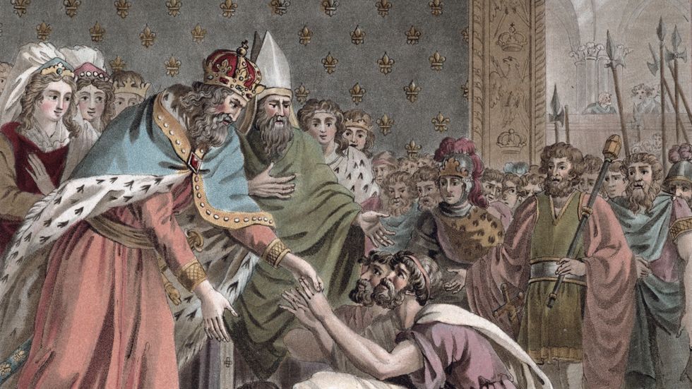 Karl den store tar emot ambassadörer från bysantinska riket. 