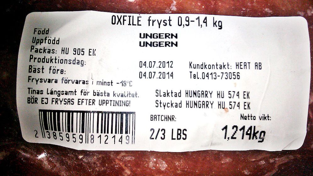 Färgad fläskfilé säljs som oxfilé.