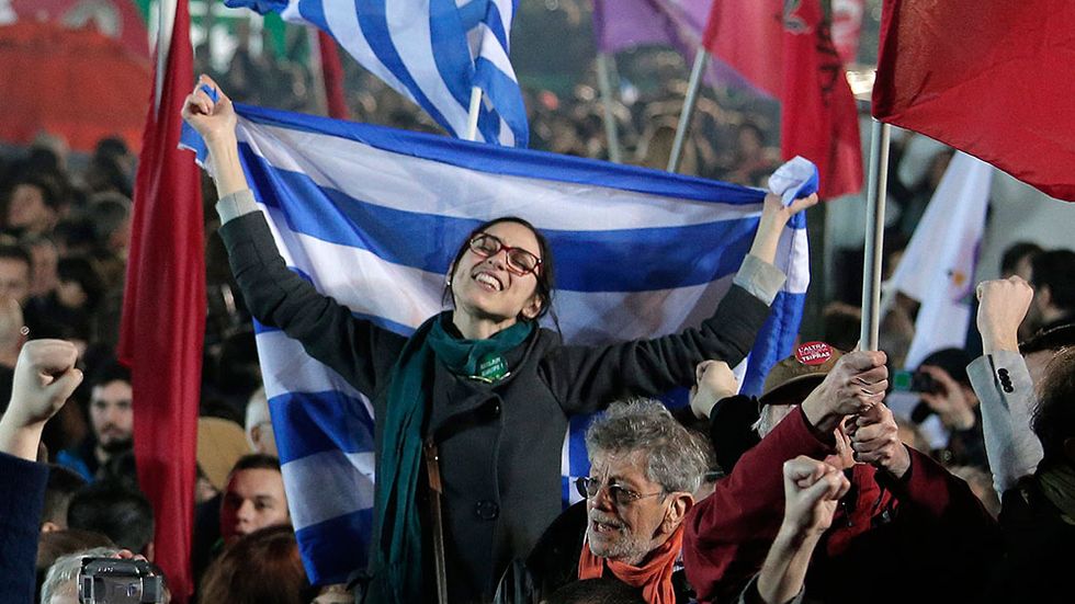 Syriza-anhängare firade valsegern i Aten på söndagen.