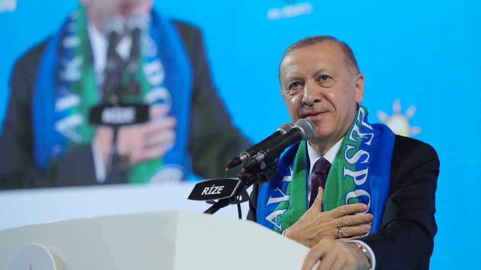 Turkiets president Recep Tayyip Erdoğan under ett tal i Rize i mitten av februari i år.