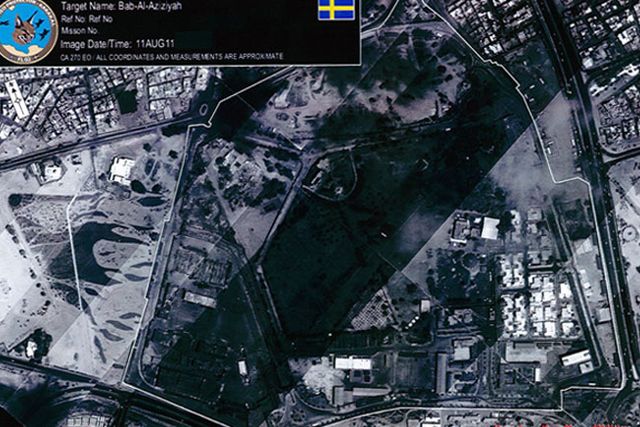 Flygspaningsbild Gaddafis högkvarter i Tripoli Libyen. Bilden kommer från det svenska flygförbandet FL02 som ingår i den NATO ledda insatsen Unified Protector.