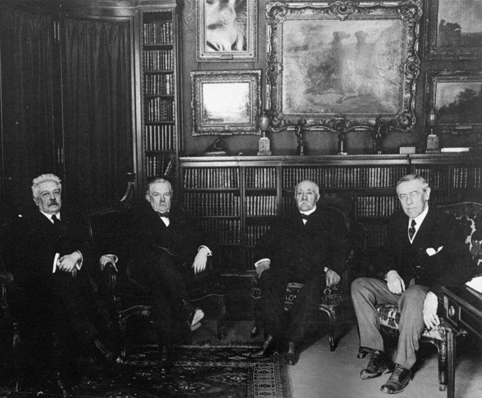 Arkitekterna bakom Versaillesfreden, 1919: Vittorio Orlando, Italien, David Lloyd George, Storbritannien, Georges Clemenceau, Frankrike och Woodrow Wilson, Förenta staterna.