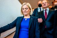 Socialdemokraternas nya partiordförande Magdalena Andersson och Tysklands vice förbundskansler och SPD politiker Olaf Scholz under Socialdemokraternas kongress i Göteborg på fredagen.