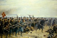 Danska och preussiska soldater drabbade samman vid Dybbøl den 18 april 1864. Målning av Vilhelm Rosenstand.