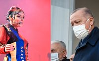 Gülsen – ”Turkiets Madonna” – sitter numera i husarrest. Turkiets president Erdogan ber vid invigningen av en ny moské i Istanbul i februari i år.