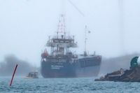 Kustbevakningen undersöker det 90 meter långa lastfartyget Rix Emerald som gått på grund i hamnen i Landskrona.