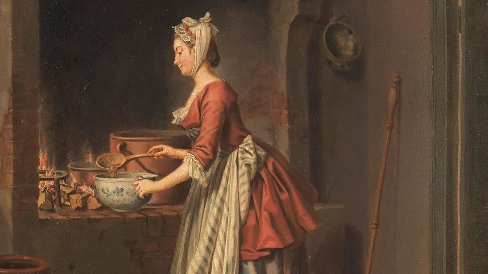 ”En piga höser såppa utur en kiettel i en skål” av Pehr Hilleström från senare delen av 1700-talet. 