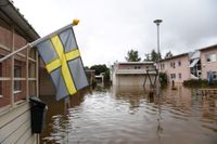 Översvämning i bostadsområdet Hemsta efter sensommarens skyfall i Gävle, ett exempel på hur utsatta kommuner är. Enligt MSB behöver alla kommuner förbereda sig på stora vattenmassor genom att ha en skyfallsplan.