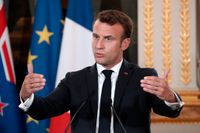 Frankrikes president Emmanuel Macron kan glädjas åt den lägsta arbetslöshetsnivån på tio år under årets första kvartal. Arkivbild.