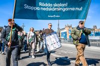 Sveriges Lärare arrangerade en manifestation mot nedskärningarna i skolan vid Stadshuset i Stockholm under lördagen den 6 maj.