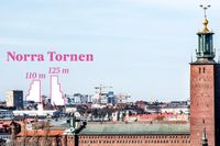 Utsikt från Södermalm mot Stadshuset och nya Hagastaden där de två Norra Tornen ska resas.