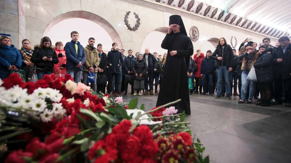 Minneshögtid för offren för terrordådet i S:t Petersburgs tunnelbana. Arkivbild.