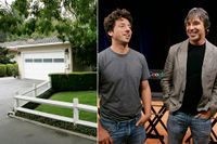 Sergey Brin, Larry Page och garaget i Menlo Park, Kalifornien, där allting började.