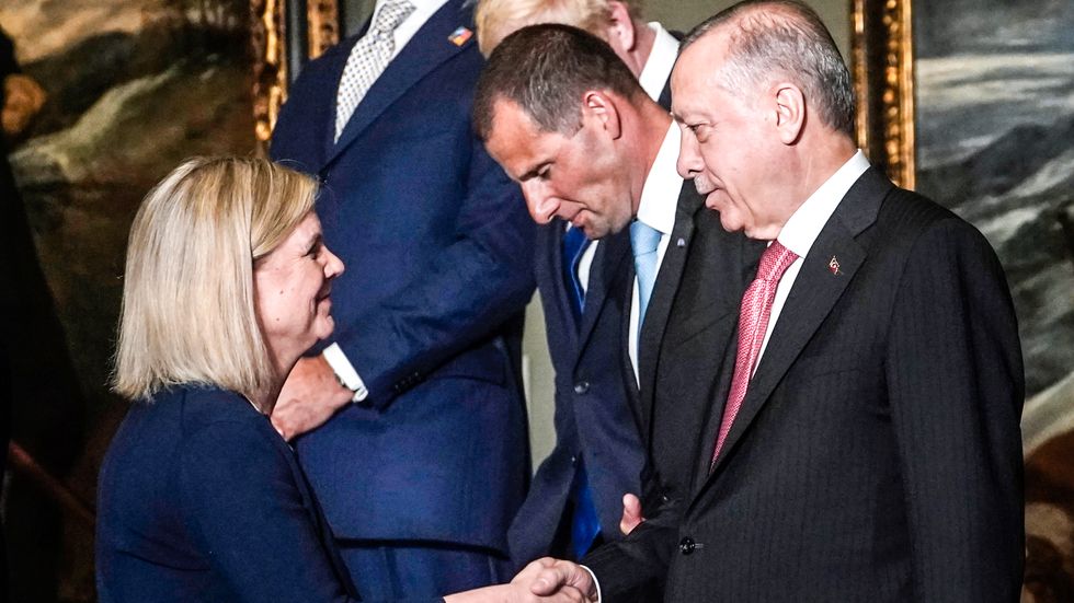 Magdalena Andersson och Recep Tayyip Erdogan under Natotoppmötet i Madrid i juni.