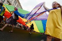 Polska orter med hbtq-fientlig politik har nekats EU-bidrag. På bilden Pridefirande i huvudstaden Warszawa sommaren 2019.