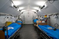 En intensivvårdssal i det fältsjukhus som sattes upp vid Östra sjukhuset i Göteborg i mars.