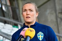 Magdalena Eriksson i samband med onsdagens träning på VM-kvalarenan Tallaght Stadium i Dublin.