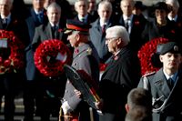 Storbritanniens kronprins Charles och Tysklands president Frank-Walter Steinmeier på plats i London vid 100-årsdagen av första världskrigets slut.