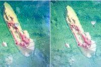 Ekolodsbilder på det okända undervattensföremålet som upptäcktes vid en sjömätning i Gävle hamn den 29 juni i år. Vid en ny mätning några timmar senare var föremålet borta. 