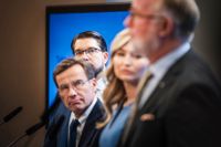 Partiledarna bakom Tidöavtalet höll den 14 oktober en presskonferens om regerings­bildningen och innehållet i avtalet.