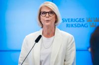 Moderaternas ekonomiskpolitiska talesperson Elisabeth Svantesson (M) kommenterar regeringens ekonomiska vårproposition för 2022 vid en pressträff i riksdagens presscenter.