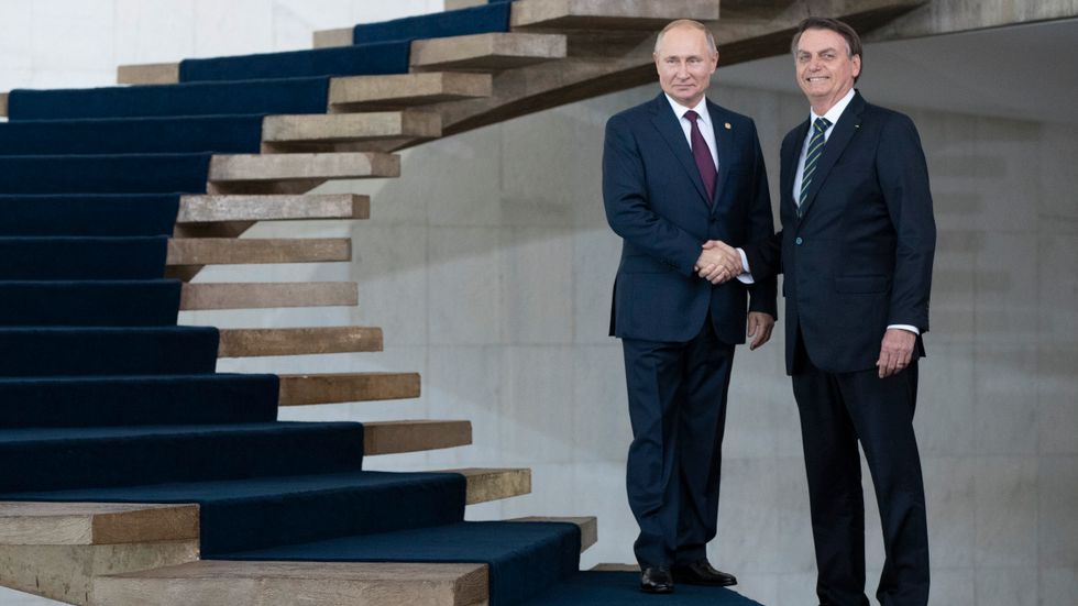 Vladimir Putin och Jair Bolsonaro i en bild från Brasilia 2019.