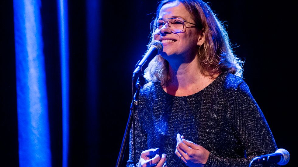 Jazzsångerskan Lina Nyberg firar 2å år som artist. Bilden är från en tidigare konsert under Stockholms jazzfestival.