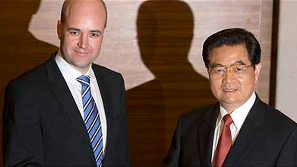 Statsminister Fredrik Reinfeldt och Kinas president Hu Jintao.