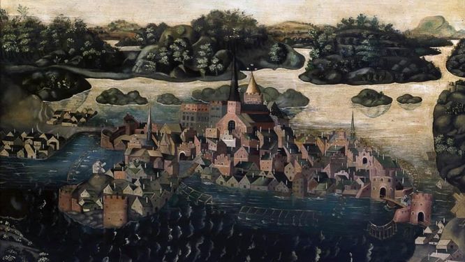 Vädersolstavlan i Storkyrkan, som visar hur Stockholm såg ut under senare delen av medeltiden.