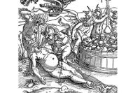 Flygblad från 1500-talet. Påven och hans munkar i helvetet. 