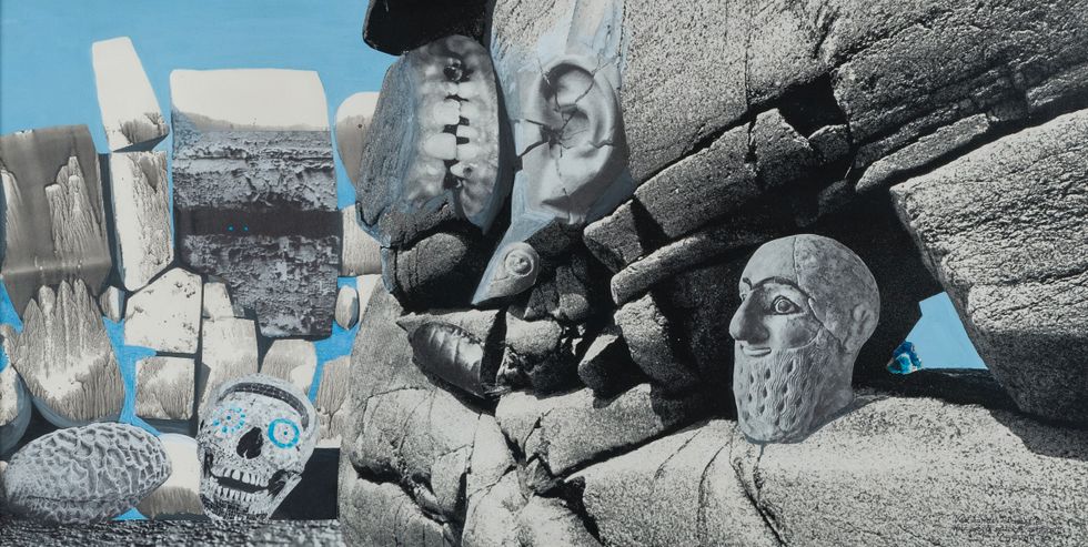 Gudrun Åhlberg, ”Vad händer härnäst/Hela berget spricker av skratt”, 1974. Collage