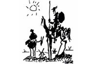 Skiss av Picasso med Don Quijote och hans vapendragare Sancho Panza.