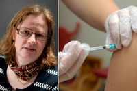 Marianne Eriksson, ordförande i Narkolepsiföreningen. Till höger: Vaccinationen mot svininfluensa 2009.