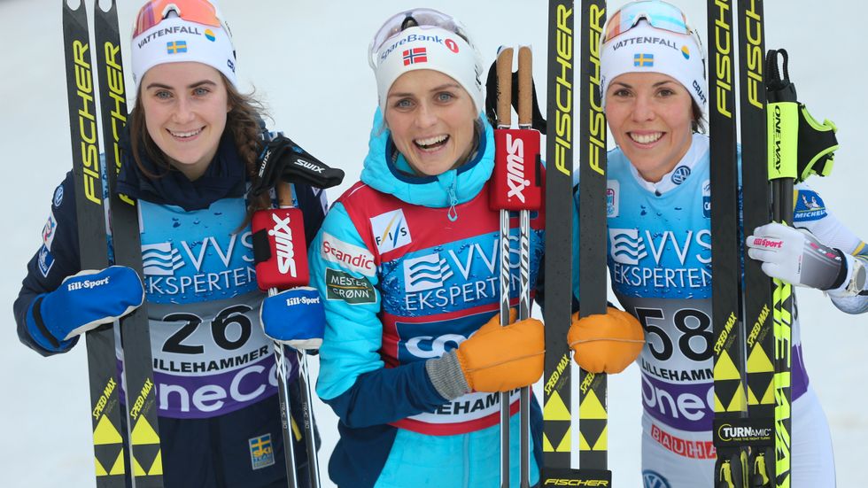 Norges Therese Johaug vann, Sveriges Ebba Andersson slutade tvåa och Charlotte Kalla blev trea.